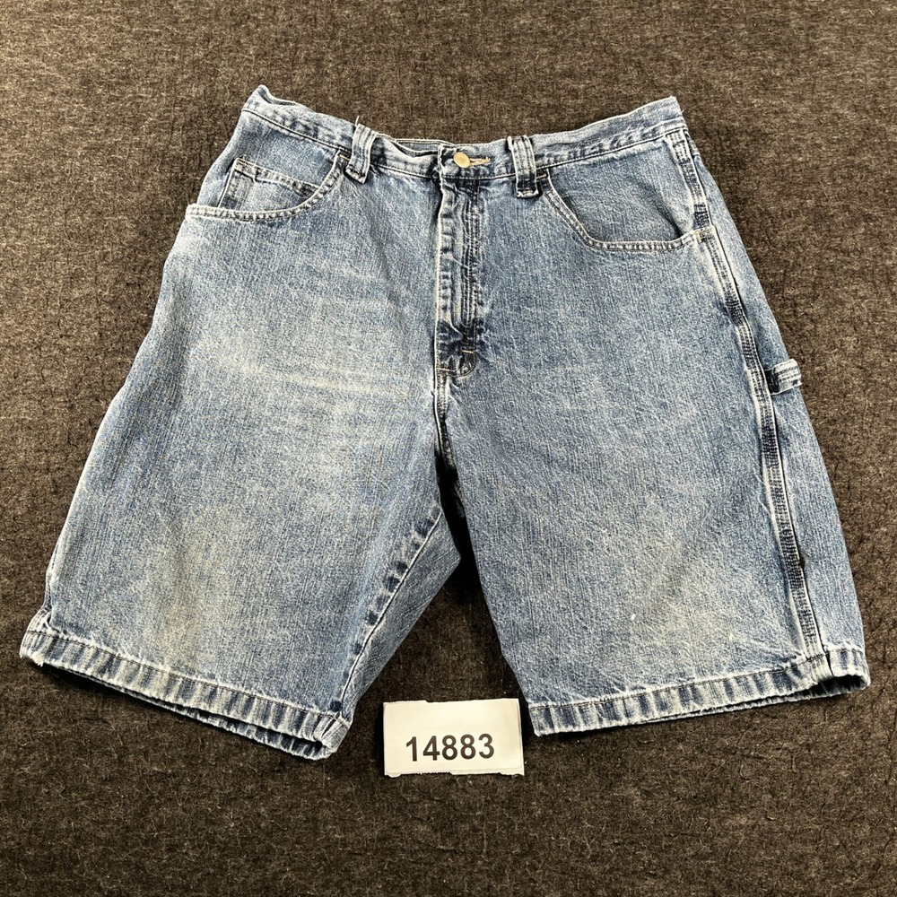 Wrangler Carpenter Shorts Mens 34 Blue Denim Cotton Utility Pockets Work Summer
